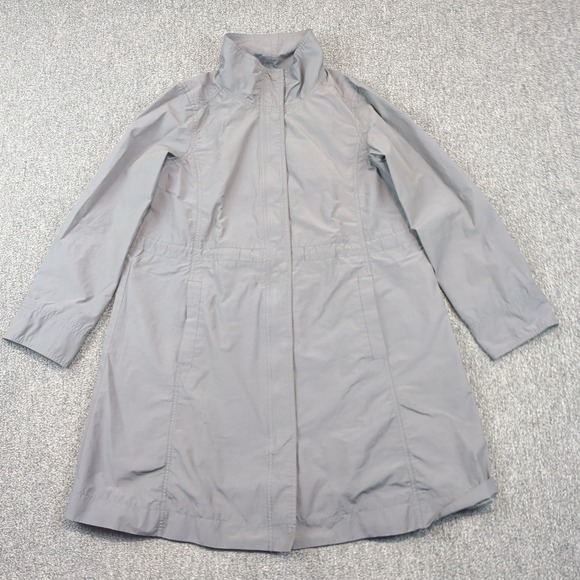 Eileen Fisher Minimalist Organic Cotton Trench Coat S Gray Funnel Neck Jacket — photo 2